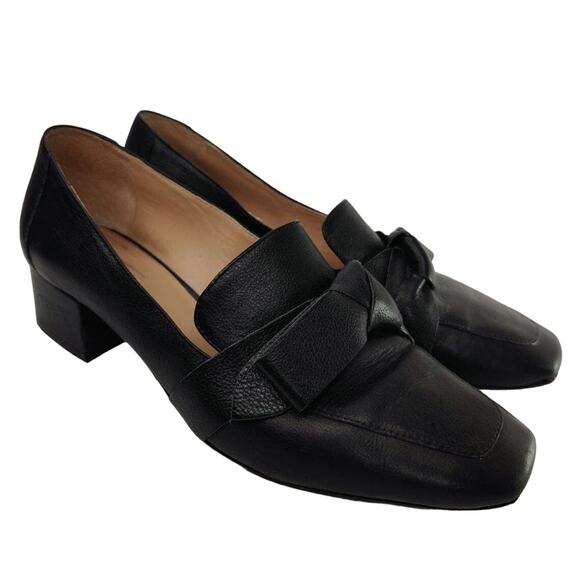 Black Leather Antonio Melani Bow heeled Loafers sz 9 - Picture 1 of 9